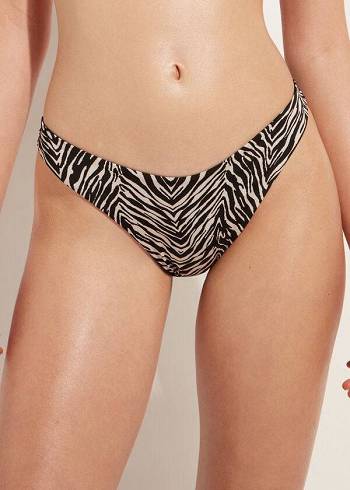 Women's Calzedonia High-Cut Brazilian Nairobi Bikini Bottoms Black | IE1449CE