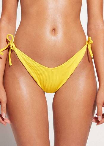 Women's Calzedonia High Cut V-shaped Brazilian New York Bikini Bottoms Yellow | IE1400NB