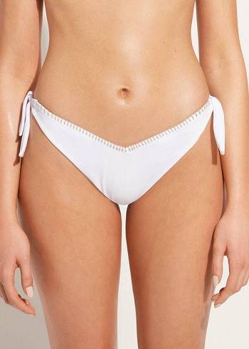 Women's Calzedonia High V-Cut Brazilian Mumbai Bikini Bottoms White | IE1413SO