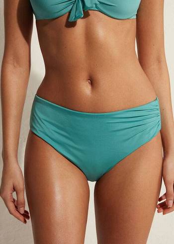 Women's Calzedonia High Waist Indonesia Eco Bikini Bottoms Turquoise | IE1426NB