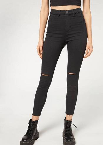 Women's Calzedonia High-Waist Skinny Jeans Black | IE2601AP