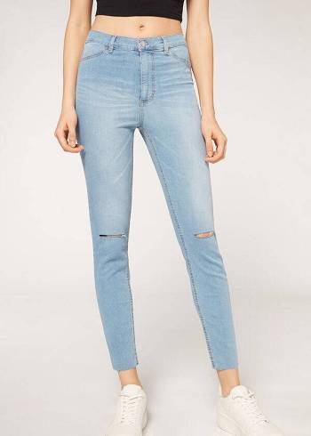 Women's Calzedonia High-Waist Skinny Jeans Blue | IE2603OR