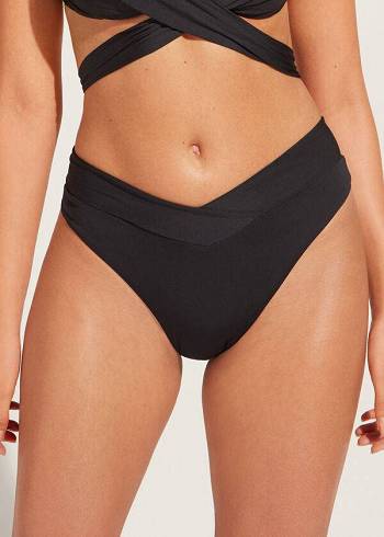 Women's Calzedonia High-Waist V-Cut Brazilian Indonesia Bikini Bottoms Black | IE1461IS