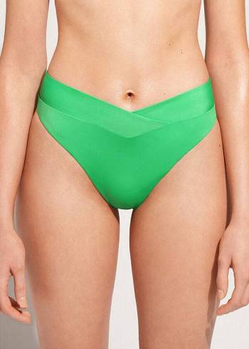 Women's Calzedonia High-Waist V-Cut Brazilian Indonesia Bikini Bottoms Green | IE1462OR