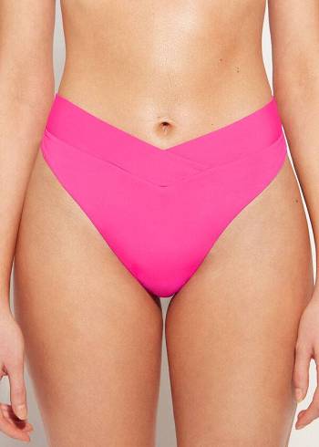 Women's Calzedonia High-Waist V-Cut Brazilian Indonesia Bikini Bottoms Pink | IE1463PQ