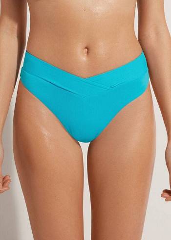 Women's Calzedonia High-Waist V-Cut Brazilian Indonesia Bikini Bottoms Turquoise | IE1464AP