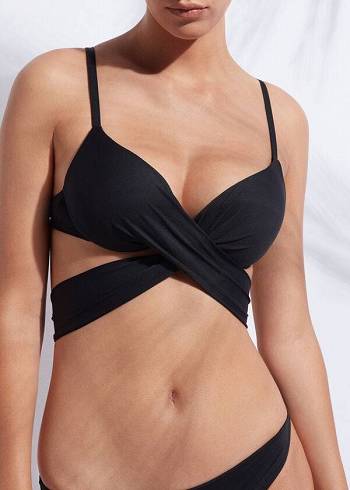 Women's Calzedonia Indonesia Push Up Criss-Cross Straps Bikini Tops Black | IE1774OR