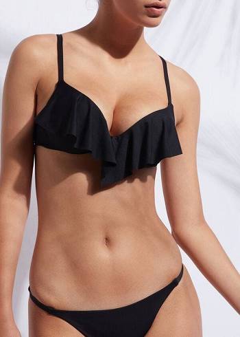 Women's Calzedonia Indonesia Ultra Push Up Ruffle Bikini Tops Black | IE1776AP