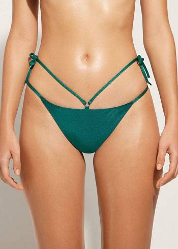 Women's Calzedonia Lamé Brazilian Side String Hollywood Bikini Bottoms Green | IE1486UT