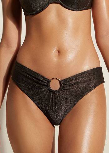 Women's Calzedonia Lamé High Waist Hollywood Bikini Bottoms Black | IE1487IS