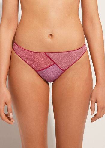 Women's Calzedonia Lamé Lisbona Bikini Bottoms Pink | IE1489PQ