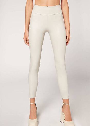 Women's Calzedonia Leather Effect Leggings White | IE2665KI