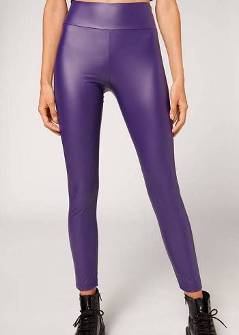 Women's Calzedonia Leather Effect Leggings Purple | IE2666JJ