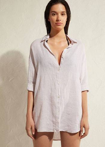 Women's Calzedonia Linen Shirt Cover Ups Beige | IE2097ZG