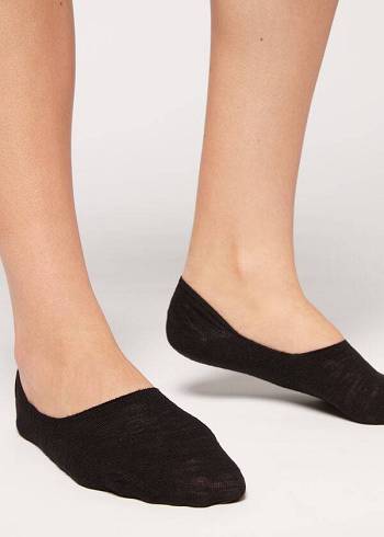 Women's Calzedonia Linen and Viscose Invisible Invisible Socks Black | IE2217PQ