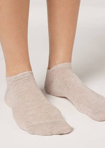 Women's Calzedonia Linen and Viscose No-show Socks Beige | IE2295PQ