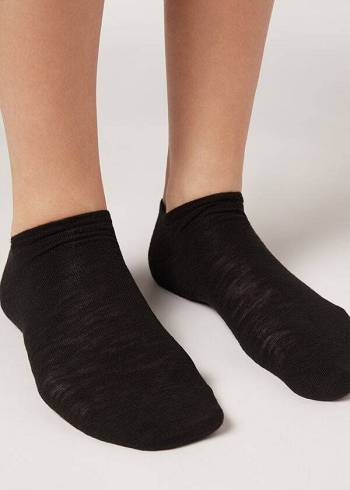 Women's Calzedonia Linen and Viscose No-show Socks Black | IE2296AP