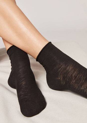 Women's Calzedonia Linen and Viscose Short Socks Black | IE2446PQ