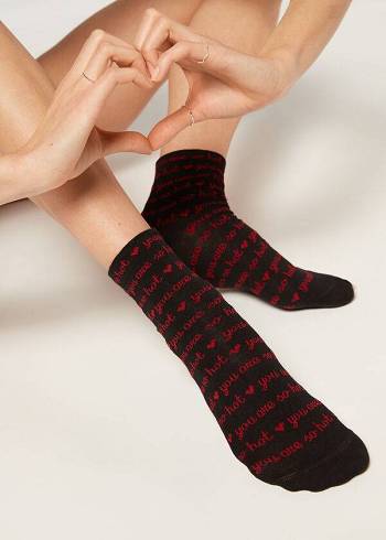 Women's Calzedonia Love Pattern Short Socks Black | IE2447OR