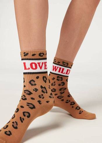 Women's Calzedonia Love Pattern Short Socks Brown | IE2448IS