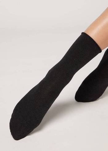 Women's Calzedonia Non-Elastic Cotton Ankle Short Socks Grey | IE2450YU