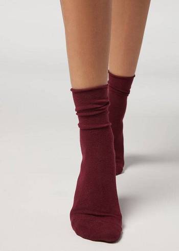 Women's Calzedonia Non-Elastic Cotton Ankle Short Socks Red | IE2455QZ