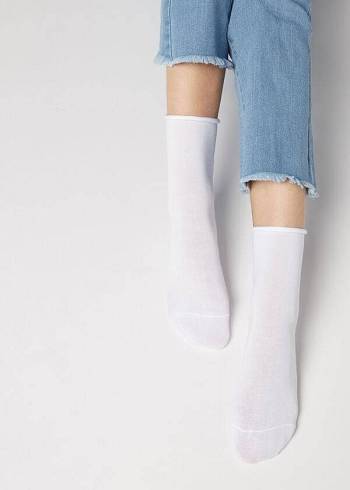 Women's Calzedonia Non-Elastic Cotton Ankle Short Socks White | IE2456MA