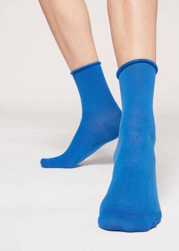 Women's Calzedonia Non-Elastic Cotton Ankle Short Socks Blue | IE2462ZG