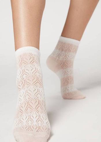 Women's Calzedonia Openwork and Striped Short Socks Beige | IE2465JJ