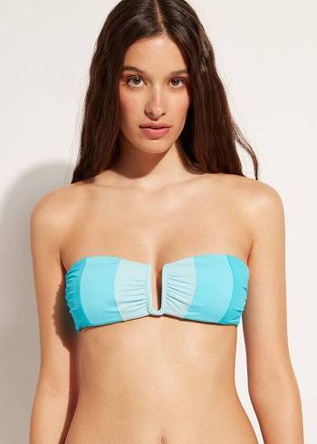 Women's Calzedonia Padded Bandeau Azzorre Bikini Tops Turquoise | IE1784LH