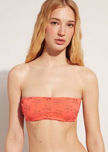 Women's Calzedonia Padded Bandeau Corfù Bikini Tops Coral Orange | IE1785ZG