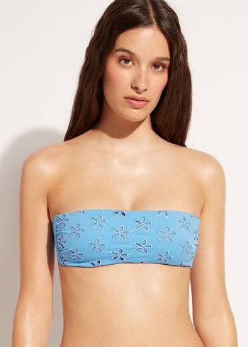 Women's Calzedonia Padded Bandeau Corfù Bikini Tops Blue | IE1786XF