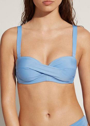 Women's Calzedonia Padded Bandeau Indonesia Bikini Tops Blue | IE1789BC