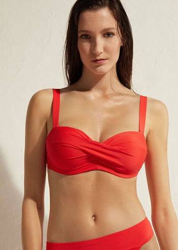 Women's Calzedonia Padded Bandeau Indonesia Bikini Tops Red | IE1791MA