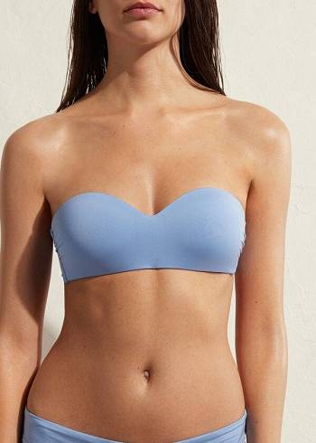 Women's Calzedonia Padded Bandeau Indonesia Eco Bikini Tops Blue | IE1794EX