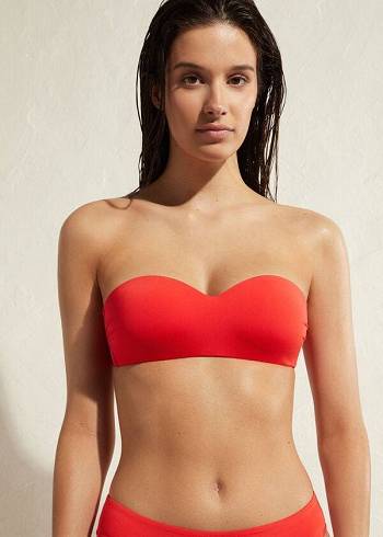 Women's Calzedonia Padded Bandeau Indonesia Eco Bikini Tops Red | IE1795RW