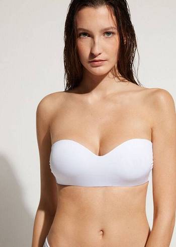 Women's Calzedonia Padded Bandeau Indonesia Eco cobey Bikini Tops White | IE1797YU