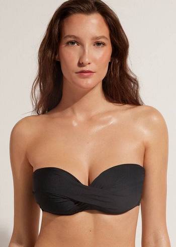 Women's Calzedonia Padded Bandeau Indonesia Eco cobey Bikini Tops Black | IE1798UT