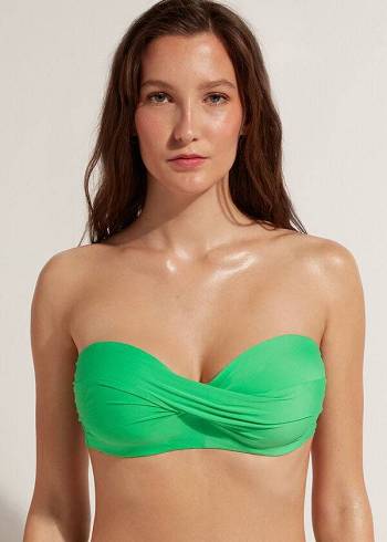 Women's Calzedonia Padded Bandeau Indonesia Eco cobey Bikini Tops Green | IE1799IS