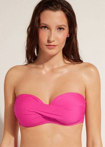 Women's Calzedonia Padded Bandeau Indonesia Eco cobey Bikini Tops Pink | IE1800OR