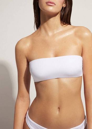 Women's Calzedonia Padded Bandeau Indonesia Eco rosa Bikini Tops White | IE1802AP