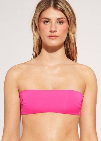 Women's Calzedonia Padded Bandeau Indonesia Eco rosa Bikini Tops Pink | IE1805FM