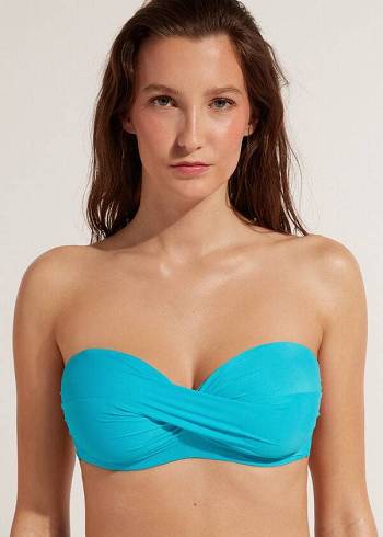 Women's Calzedonia Padded Bandeau Indonesia Strapless Bikini Tops Turquoise | IE1811ZG