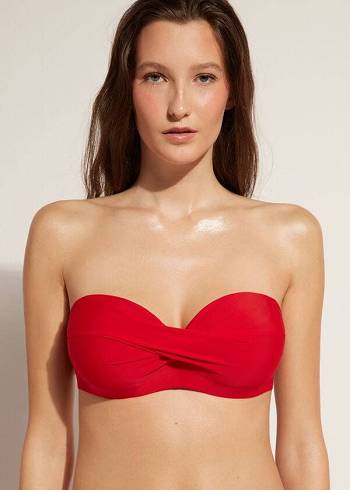 Women's Calzedonia Padded Bandeau Indonesia Strapless Bikini Tops Red | IE1812XF