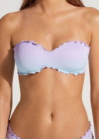 Women's Calzedonia Padded Bandeau Madrid Bikini Tops Purple | IE1813CE