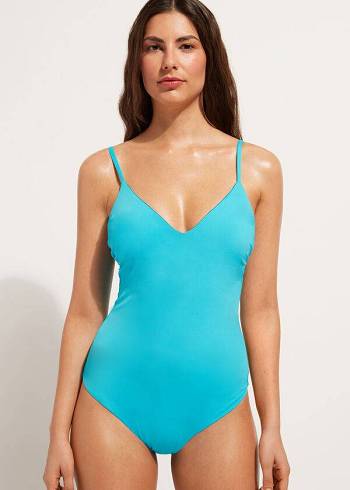 Women's Calzedonia Padded One-Piece Indonesia Swimsuits Turquoise | IE2183WY