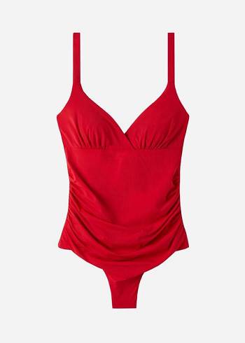 Women's Calzedonia Padded One-Piece Shaping-Effect Indonesia Swimsuits Red | IE2191PQ