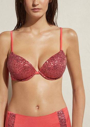 Women's Calzedonia Padded Push-Up Cannes Bikini Tops Pink | IE1838XF