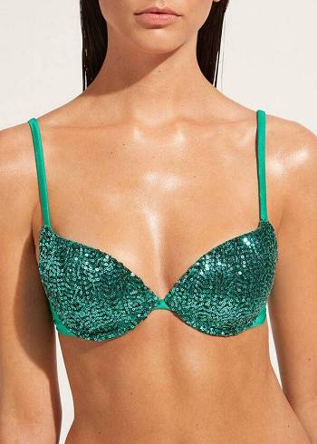 Women's Calzedonia Padded Push-Up Cannes Bikini Tops Green | IE1840VD