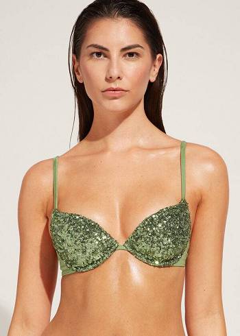 Women's Calzedonia Padded Push-Up Cannes rosa Bikini Tops Green | IE1842NB